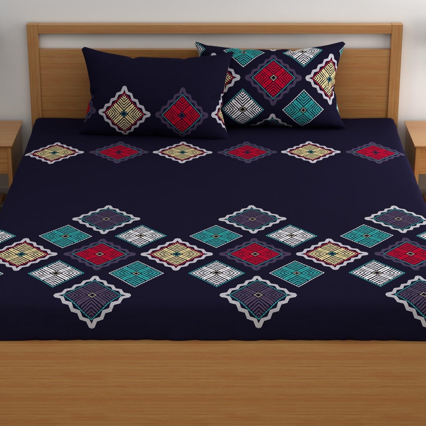 CHHAVI INDIA 210 TC Microfiber Double Fitted  Size Printed Bedsheet with pillow covers