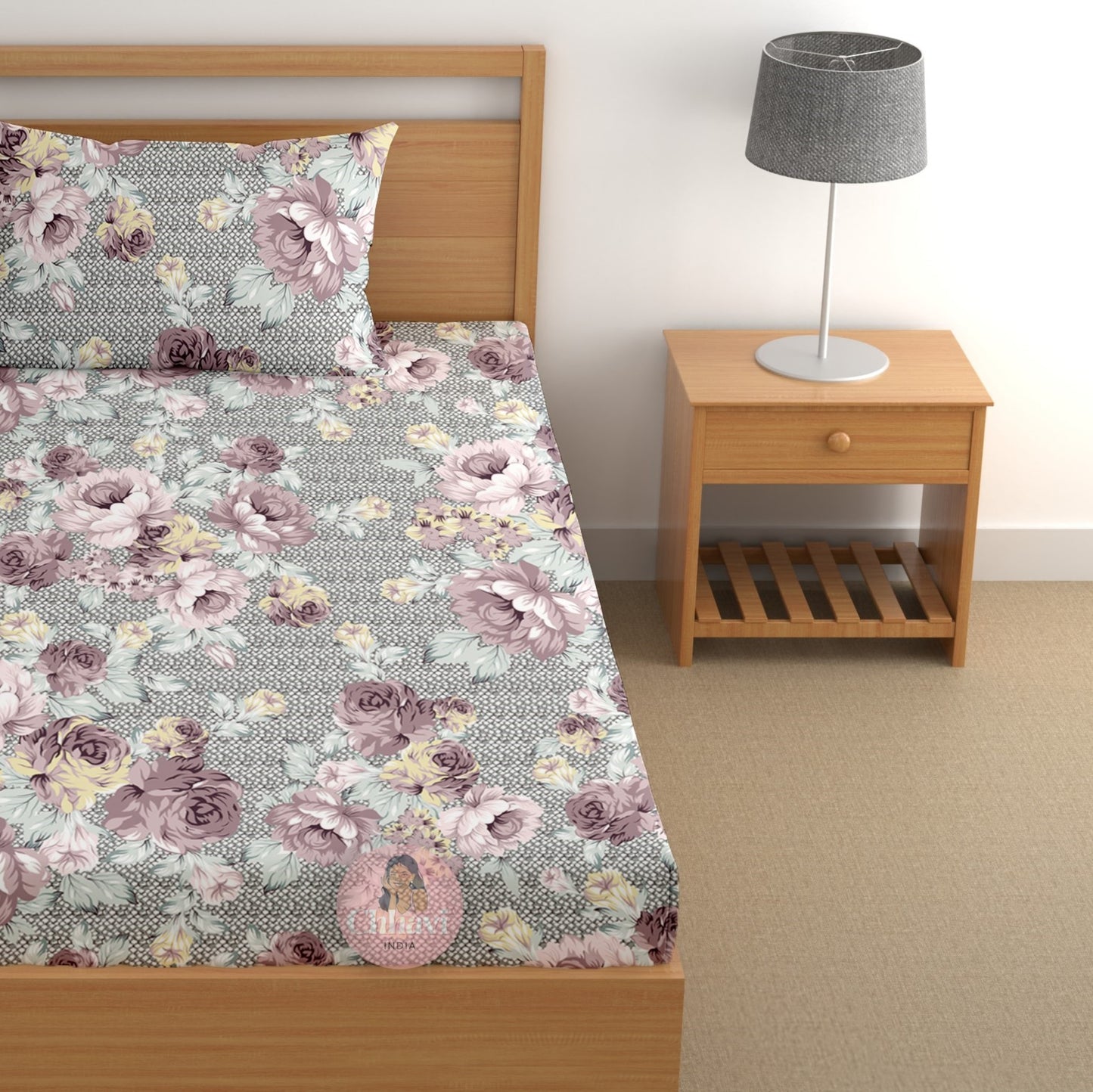 CHHAVI INDIA 180 TC Microfiber Printed Single Bedsheet With 1 Pillow Cover