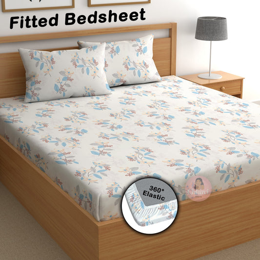 CHHAVI INDIA 210 TC Microfiber Double Fitted  Size Printed Bedsheet with pillow covers