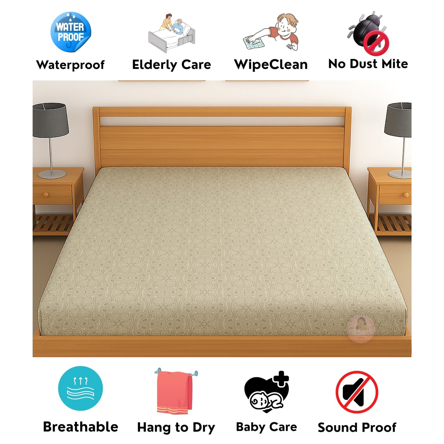 CHHAVI INDIA 210 TC Microfiber Waterproof Printed Fitted (Elastic) Bedsheet