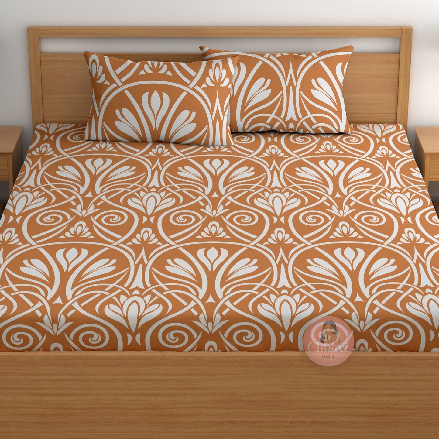CHHAVI INDIA 180 TC Microfiber Double Fitted  Size Printed Bedsheet