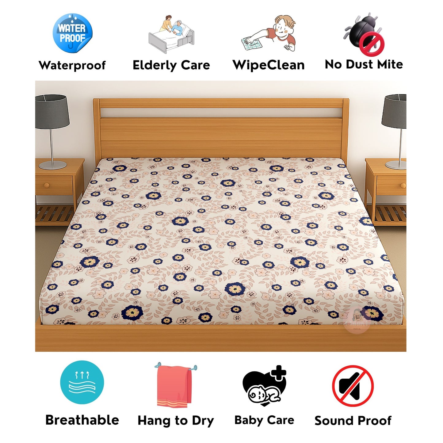 CHHAVI INDIA 210 TC Microfiber Waterproof Printed Fitted (Elastic) Bedsheet