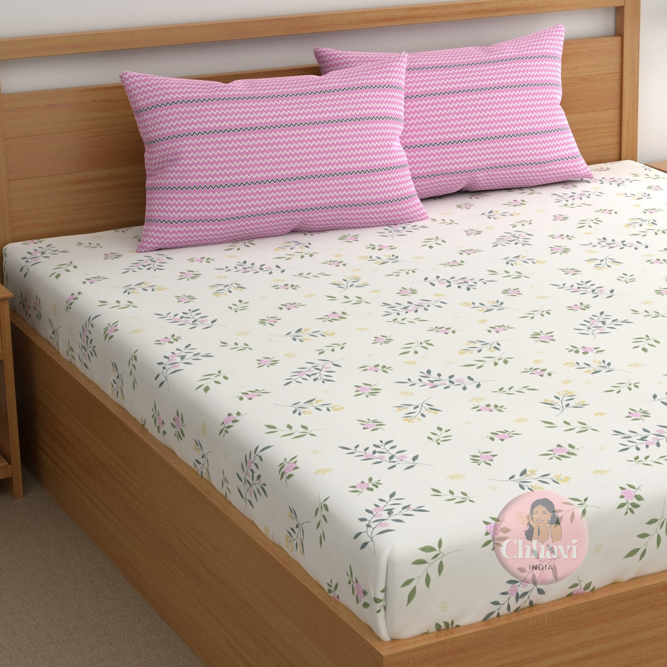CHHAVI INDIA 210 TC Microfiber Printed Double Bedsheet With Pillow Covers
