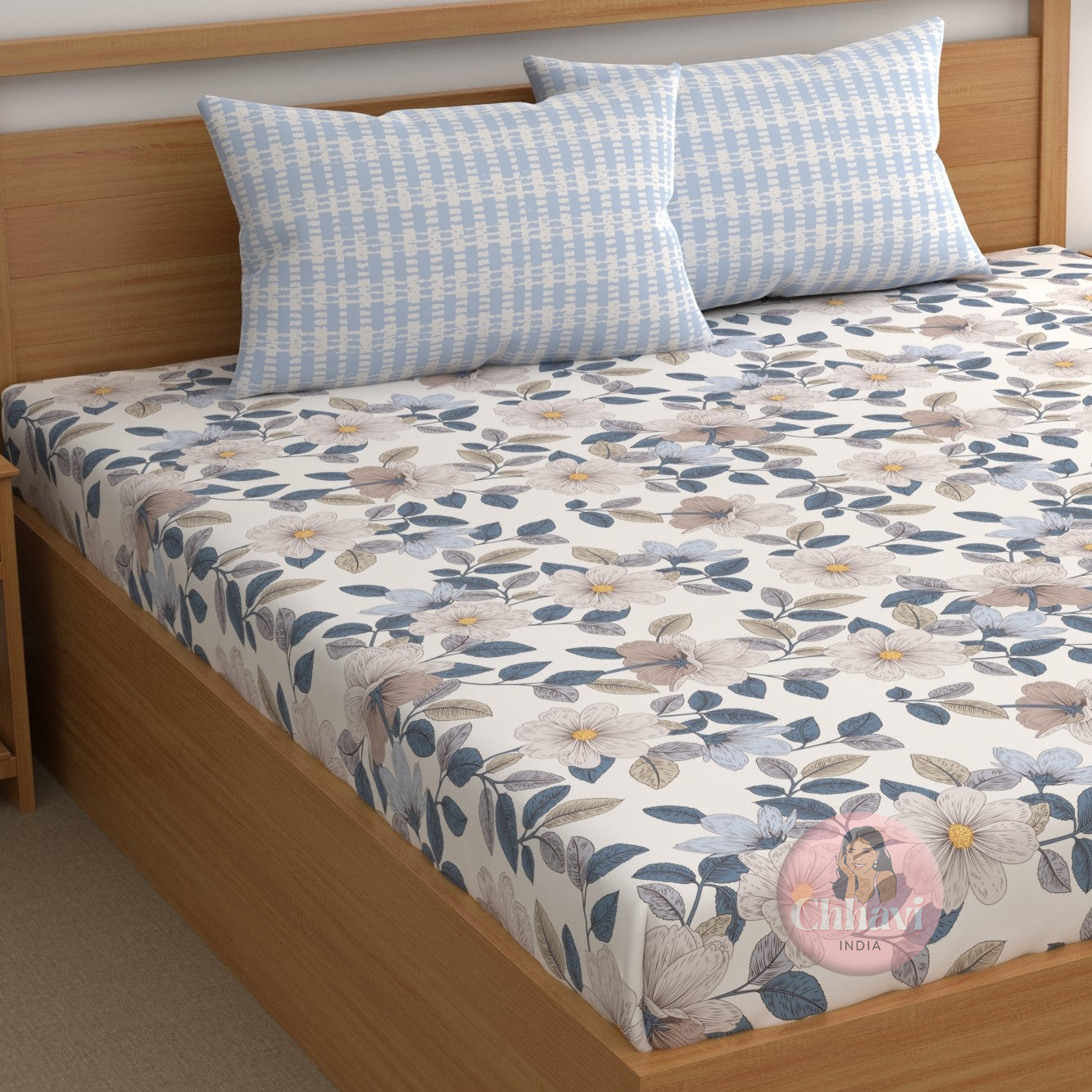 CHHAVI INDIA 210 TC Microfiber Printed Double Bedsheet With Pillow Covers