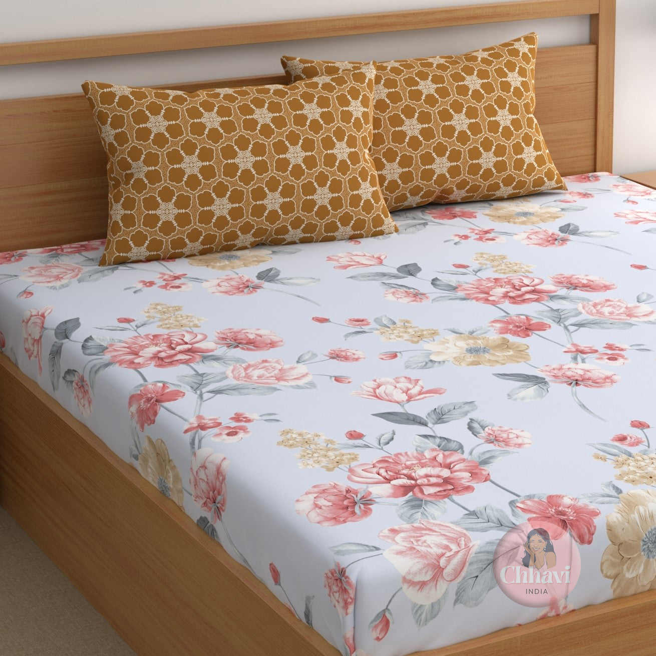 CHHAVI INDIA 210 TC Microfiber Printed Double Bedsheet With Pillow Covers