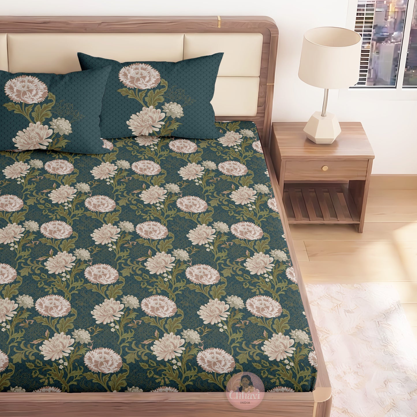 CHHAVI INDIA 210 TC Microfiber Printed King Size Bedsheet With Pillow Covers