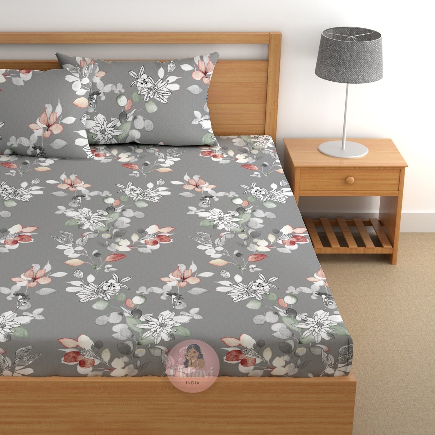 CHHAVI INDIA 180 TC Microfiber Double Fitted  Size Printed Bedsheet