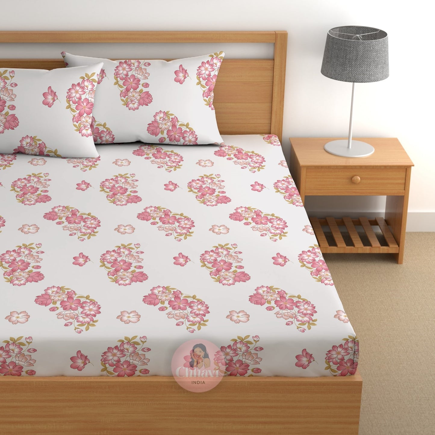 CHHAVI INDIA 180 TC Microfiber Double Fitted  Size Printed Bedsheet
