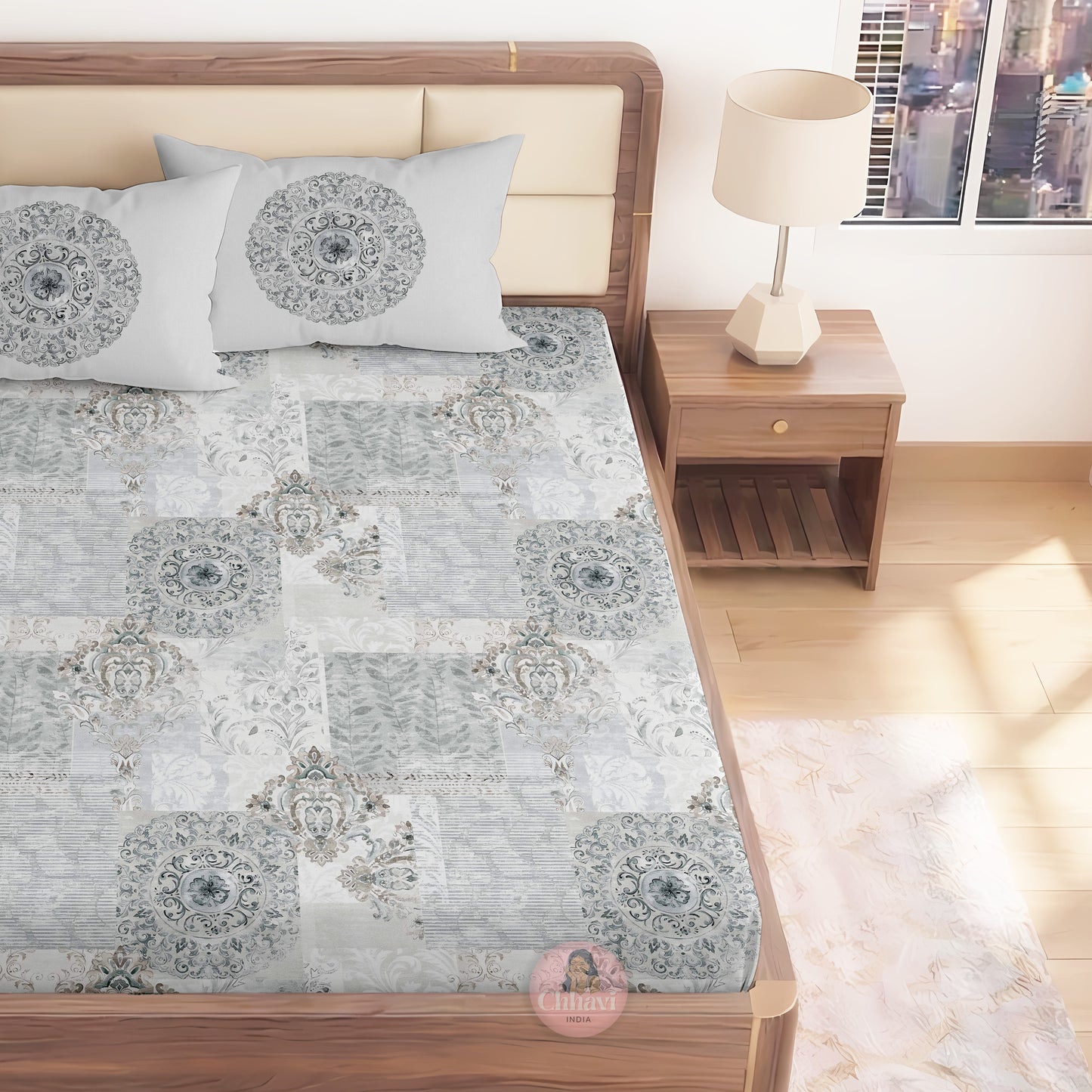 CHHAVI INDIA 210 TC Microfiber Printed King Size Bedsheet With Pillow Covers