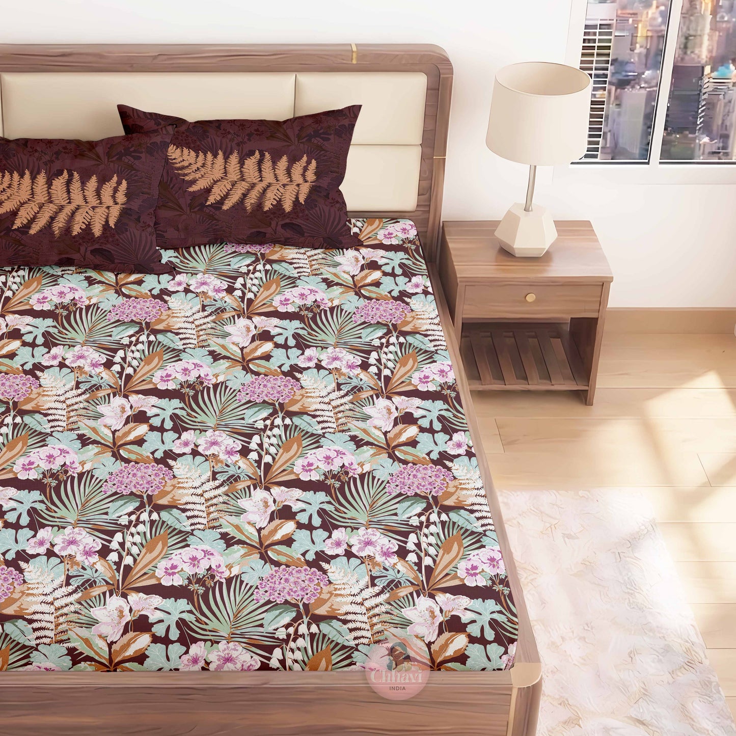 CHHAVI INDIA 210 TC Microfiber Printed King Size Bedsheet With Pillow Covers