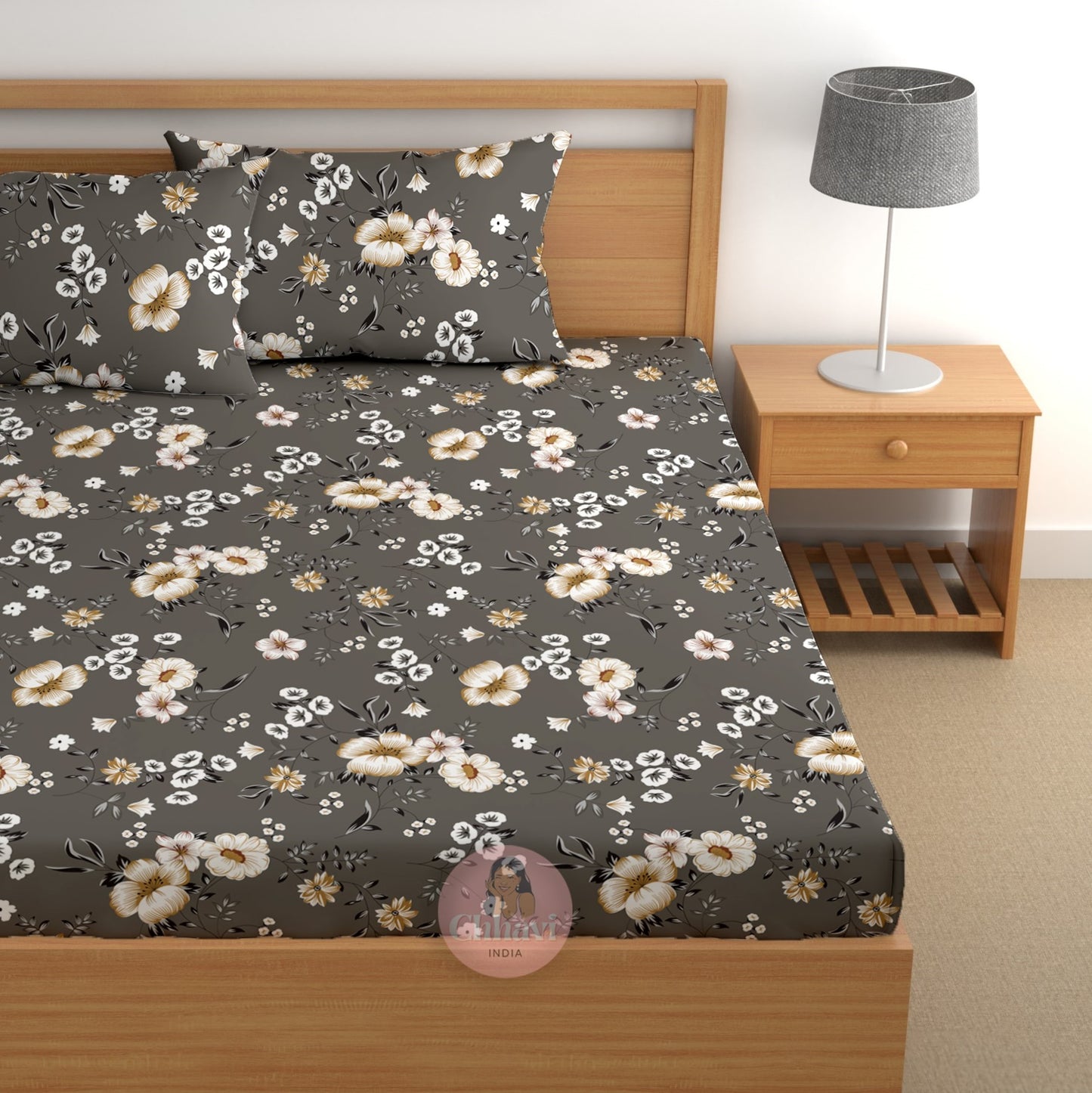 CHHAVI INDIA 180 TC Microfiber Double Fitted  Size Printed Bedsheet