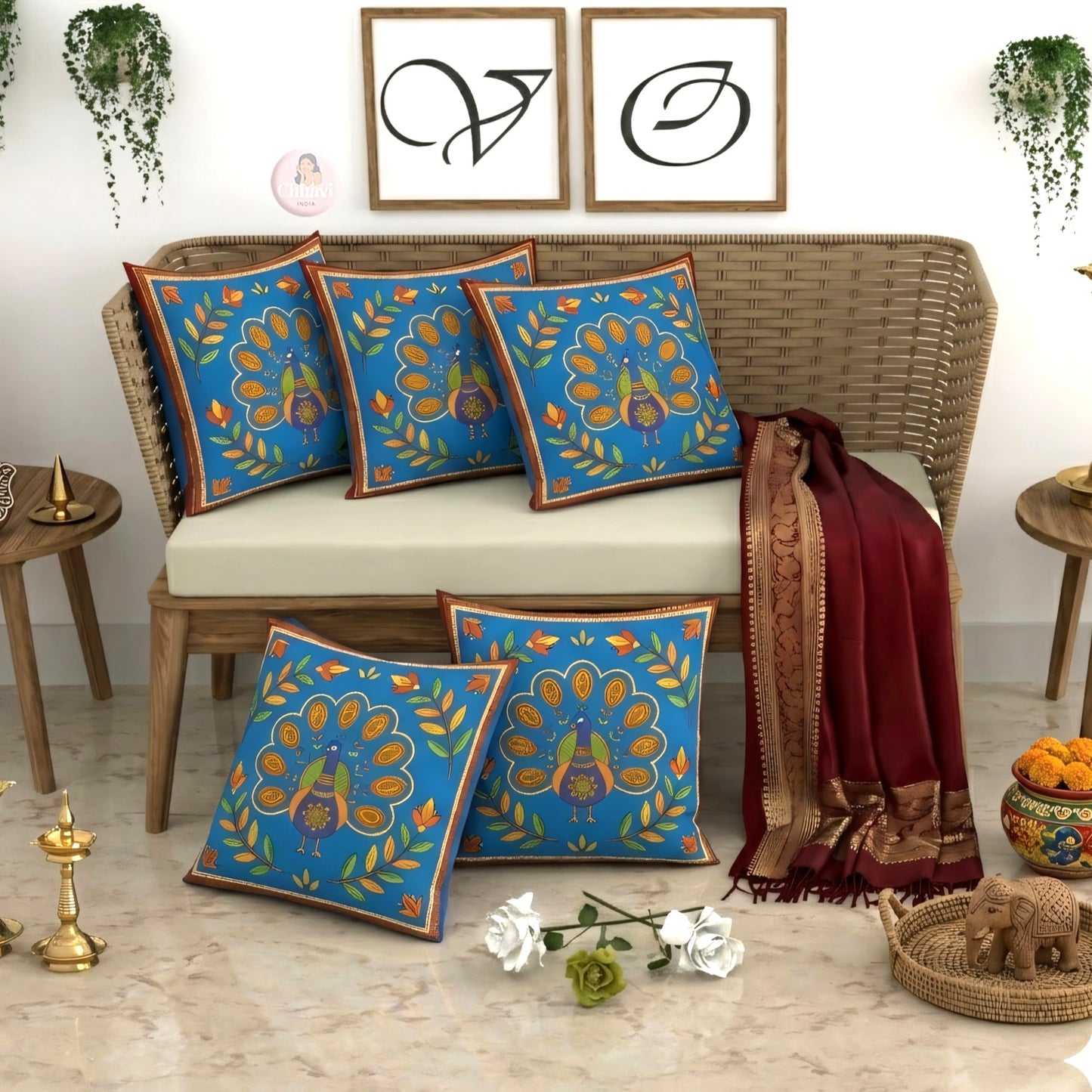 CHHAVI INDIA Microfiber Cushions Cover Pack of 5