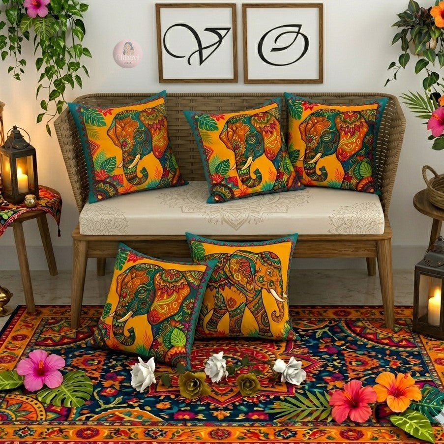 CHHAVI INDIA Microfiber Cushions Cover Pack of 5