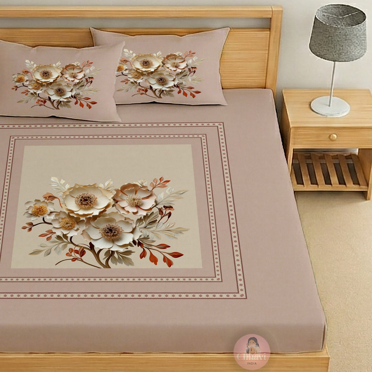CHHAVI INDIA 210 TC Microfiber Printed King Size Bedsheet With 2 Pillow Covers