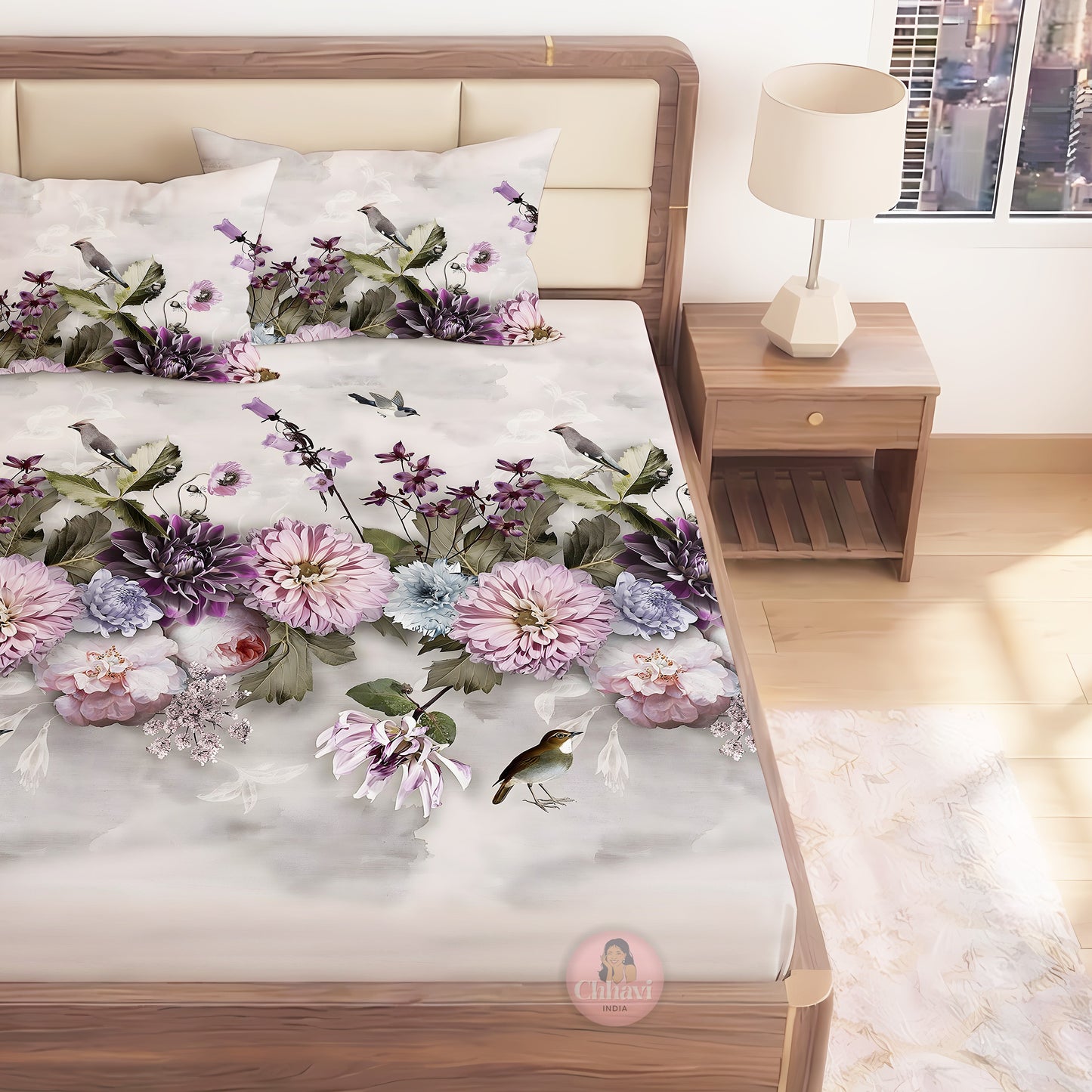 CHHAVI INDIA 210 TC Microfiber Printed King Size Bedsheet With Pillow Covers