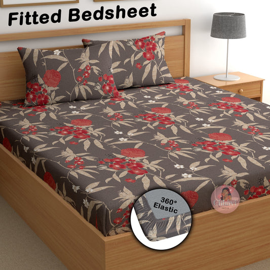 CHHAVI INDIA 180 TC Microfiber Double Fitted  Size Printed Bedsheet