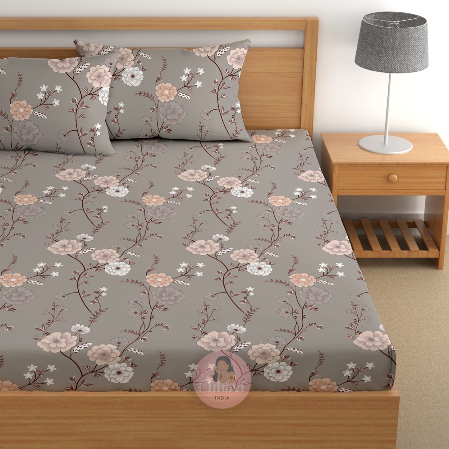 CHHAVI INDIA 180 TC Microfiber Double Fitted  Size Printed Bedsheet