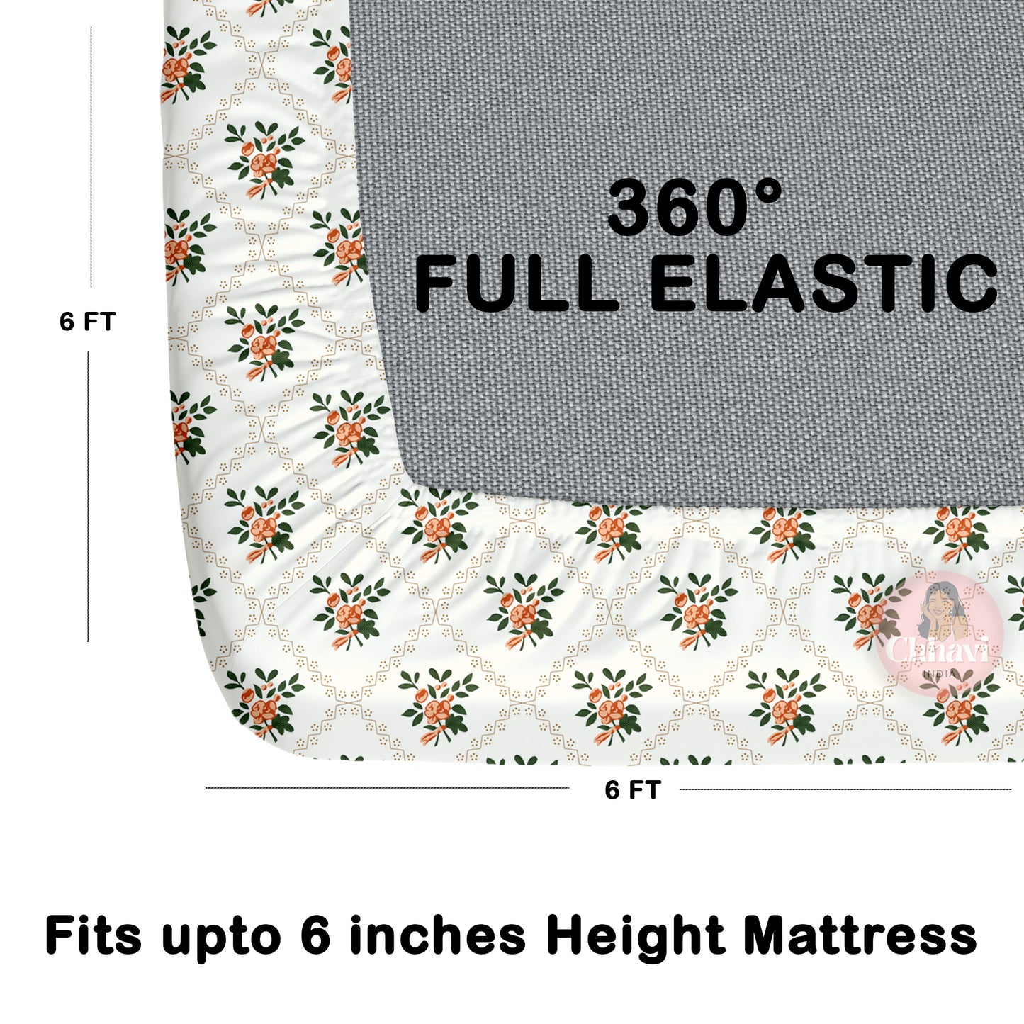 CHHAVI INDIA 210 TC Microfiber Waterproof Printed Fitted (Elastic) Bedsheet