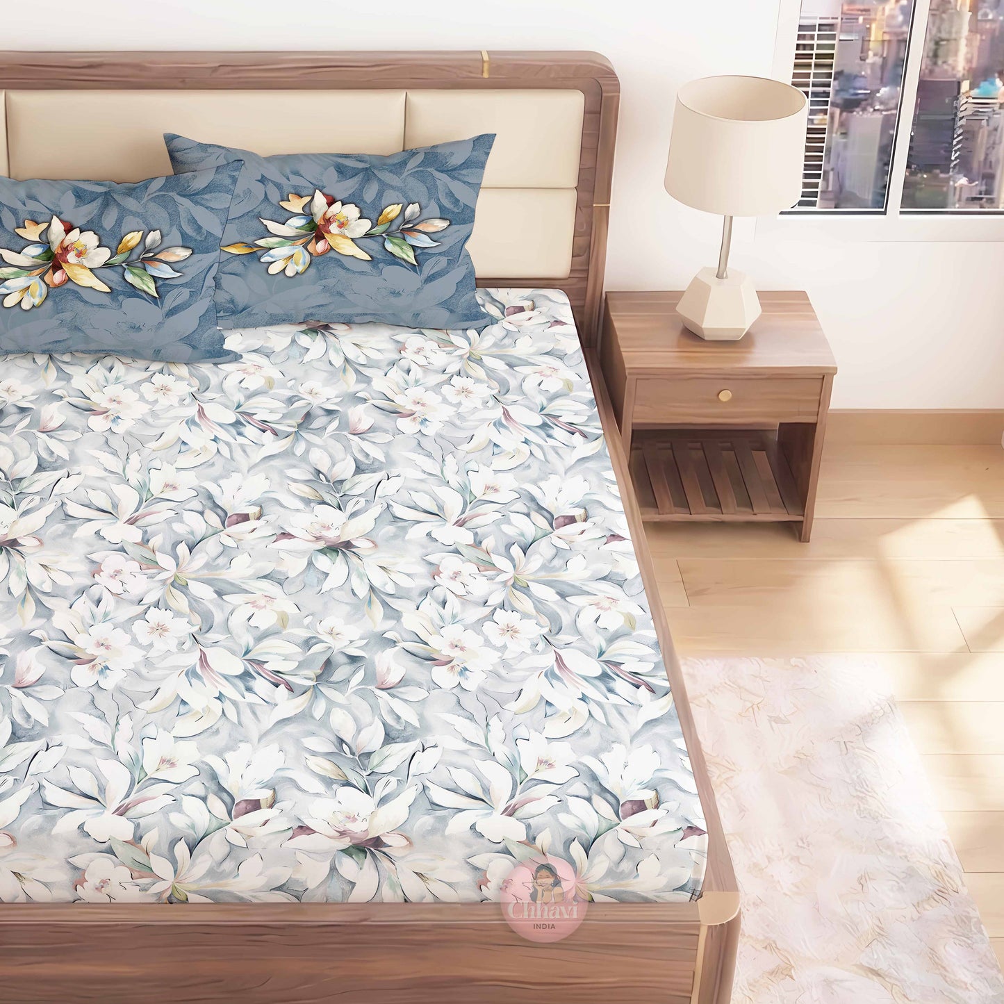 CHHAVI INDIA 210 TC Microfiber Printed King Size Bedsheet With Pillow Covers