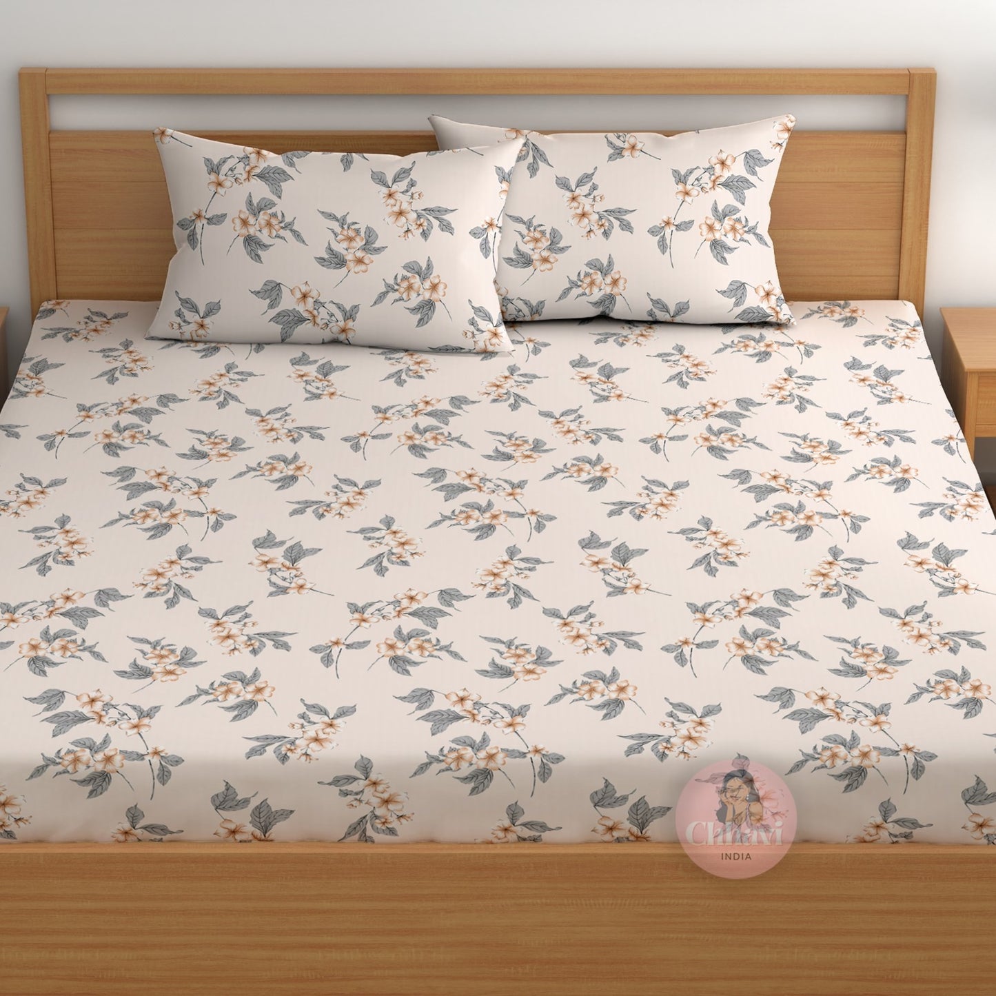 CHHAVI INDIA 180 TC Microfiber Double Fitted  Size Printed Bedsheet