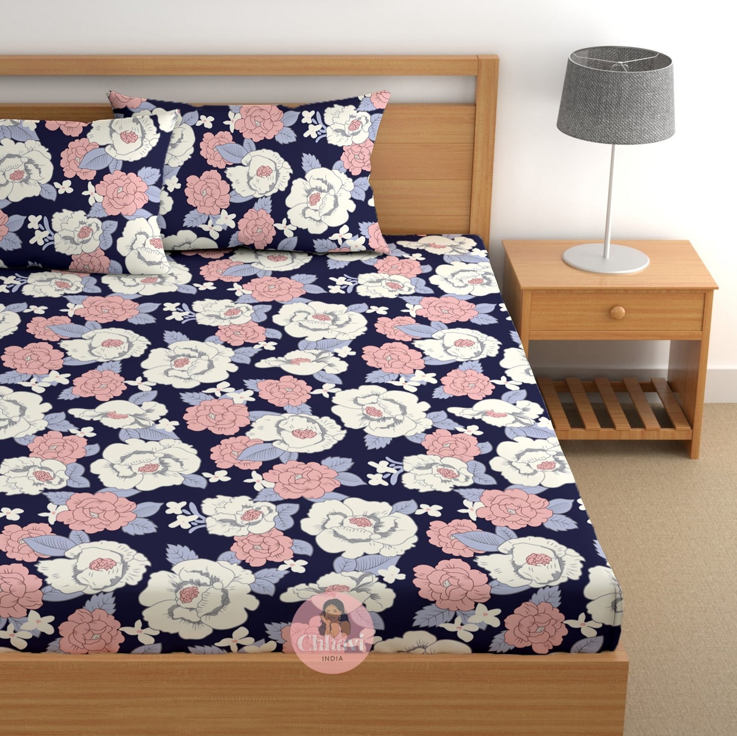 CHHAVI INDIA 180 TC Microfiber Double Fitted  Size Printed Bedsheet