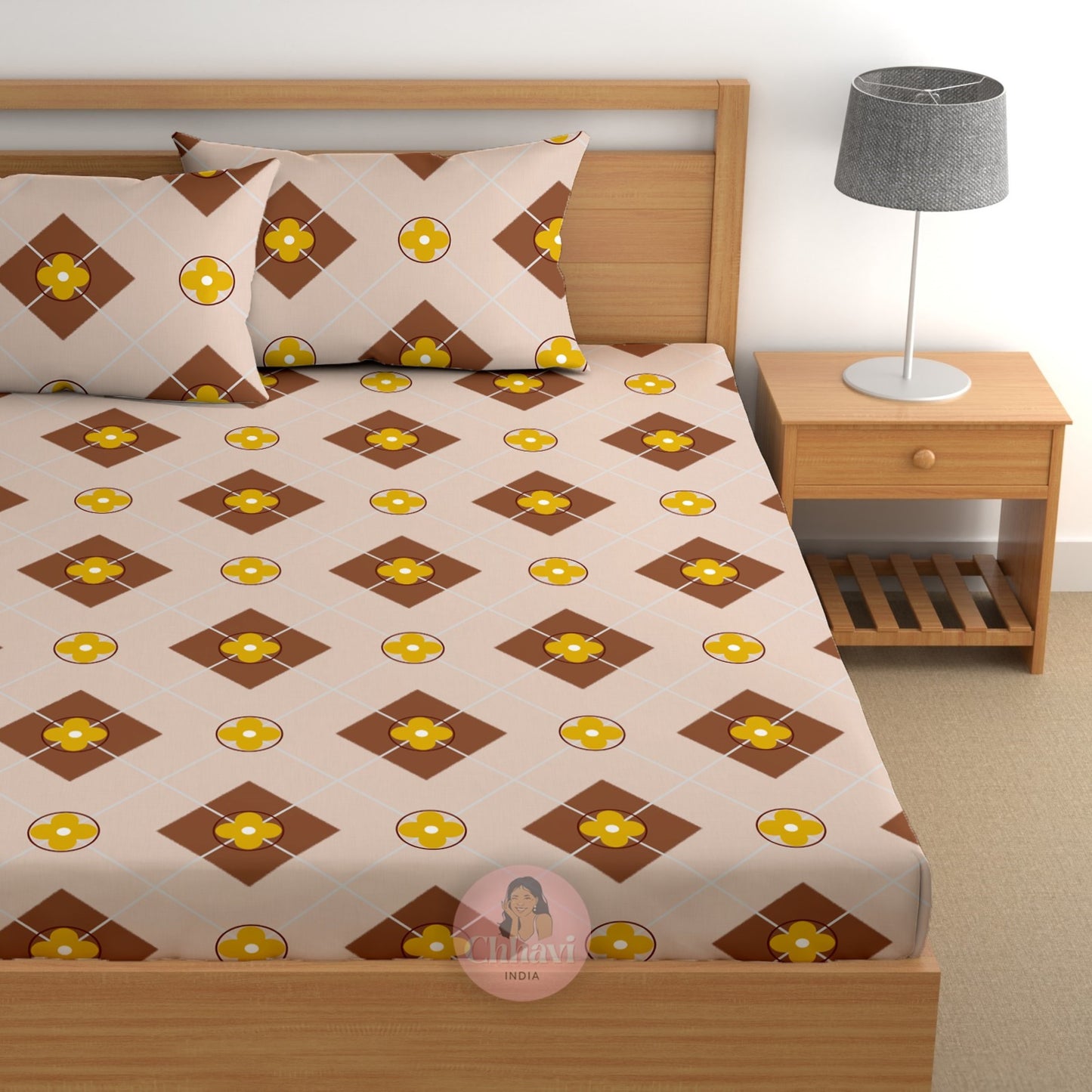 CHHAVI INDIA 180 TC Microfiber Double Fitted  Size Printed Bedsheet