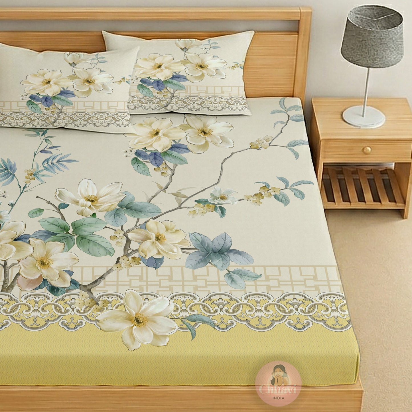 CHHAVI INDIA 210 TC Microfiber Printed King Size Bedsheet With 2 Pillow Covers