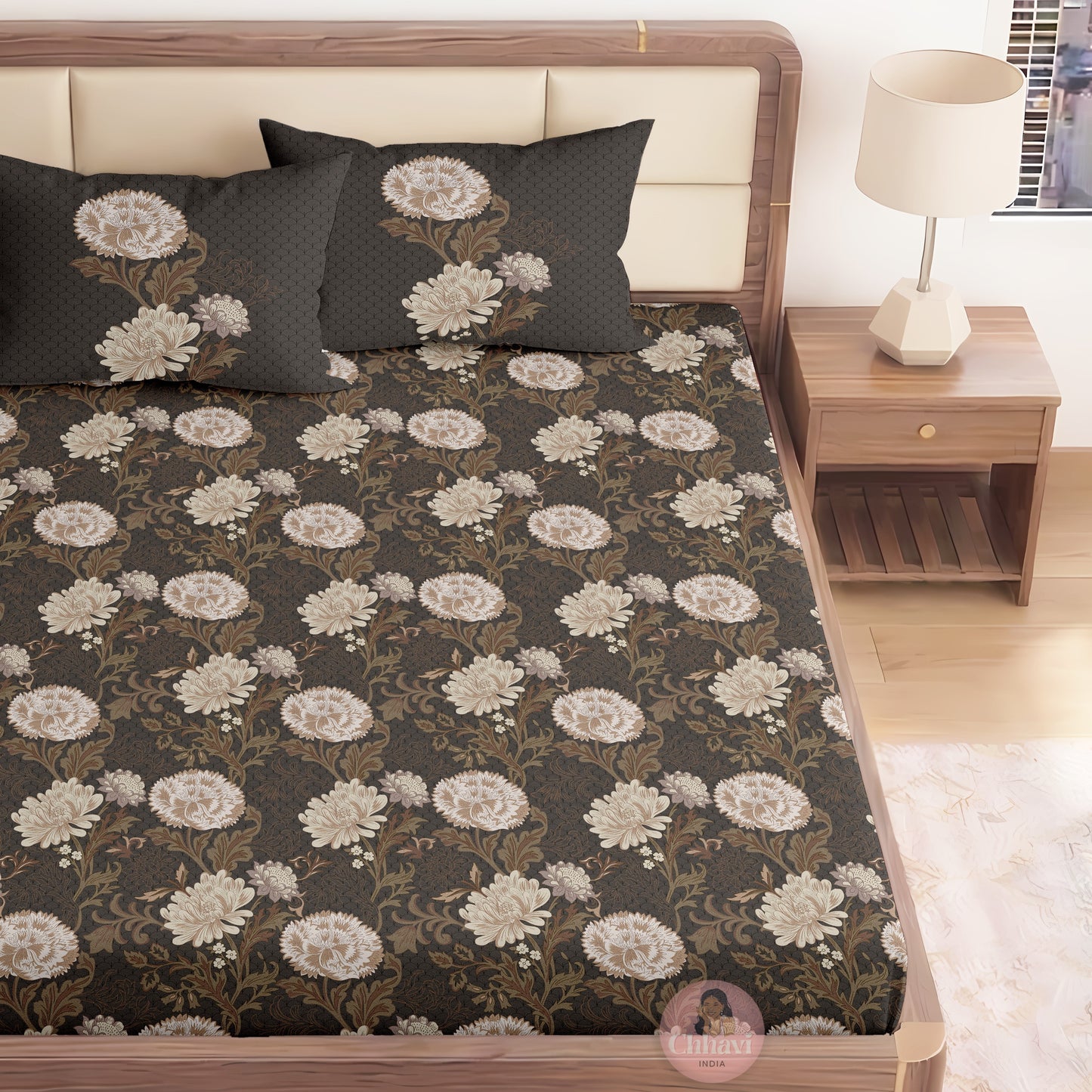 CHHAVI INDIA 210 TC Microfiber Printed King Size Bedsheet With Pillow Covers