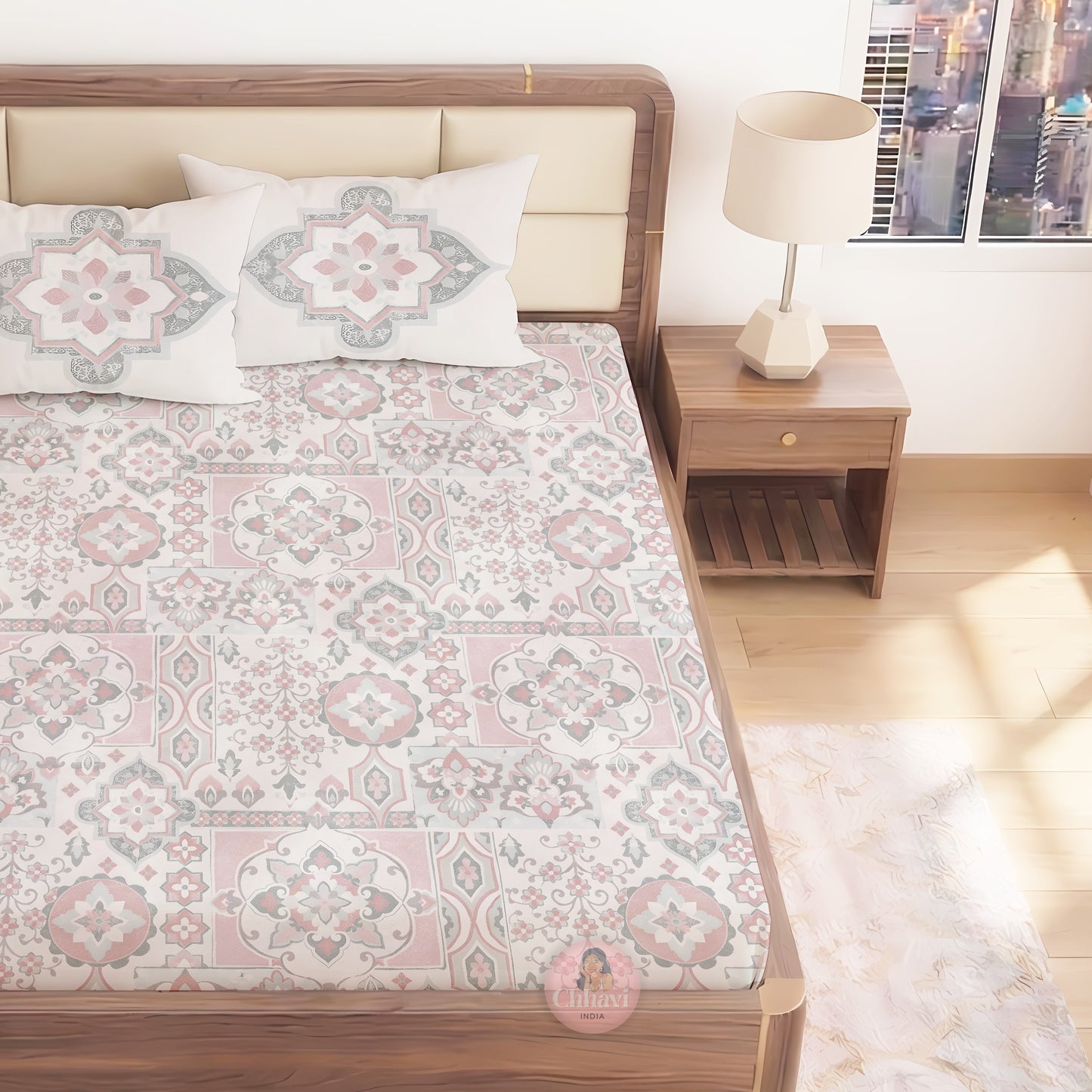 CHHAVI INDIA 210 TC Microfiber Printed King Size Bedsheet With Pillow Covers