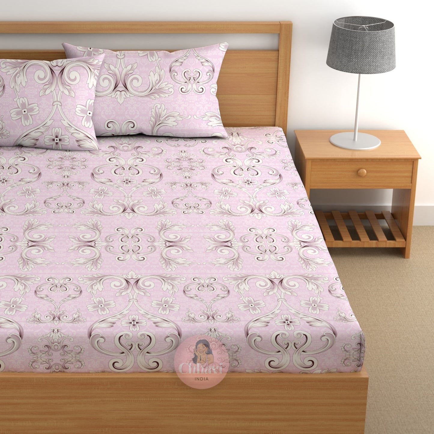 CHHAVI INDIA 180 TC Microfiber Double Fitted  Size Printed Bedsheet