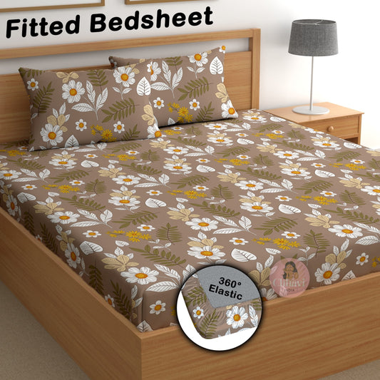 CHHAVI INDIA 180 TC Microfiber Double Fitted  Size Printed Bedsheet