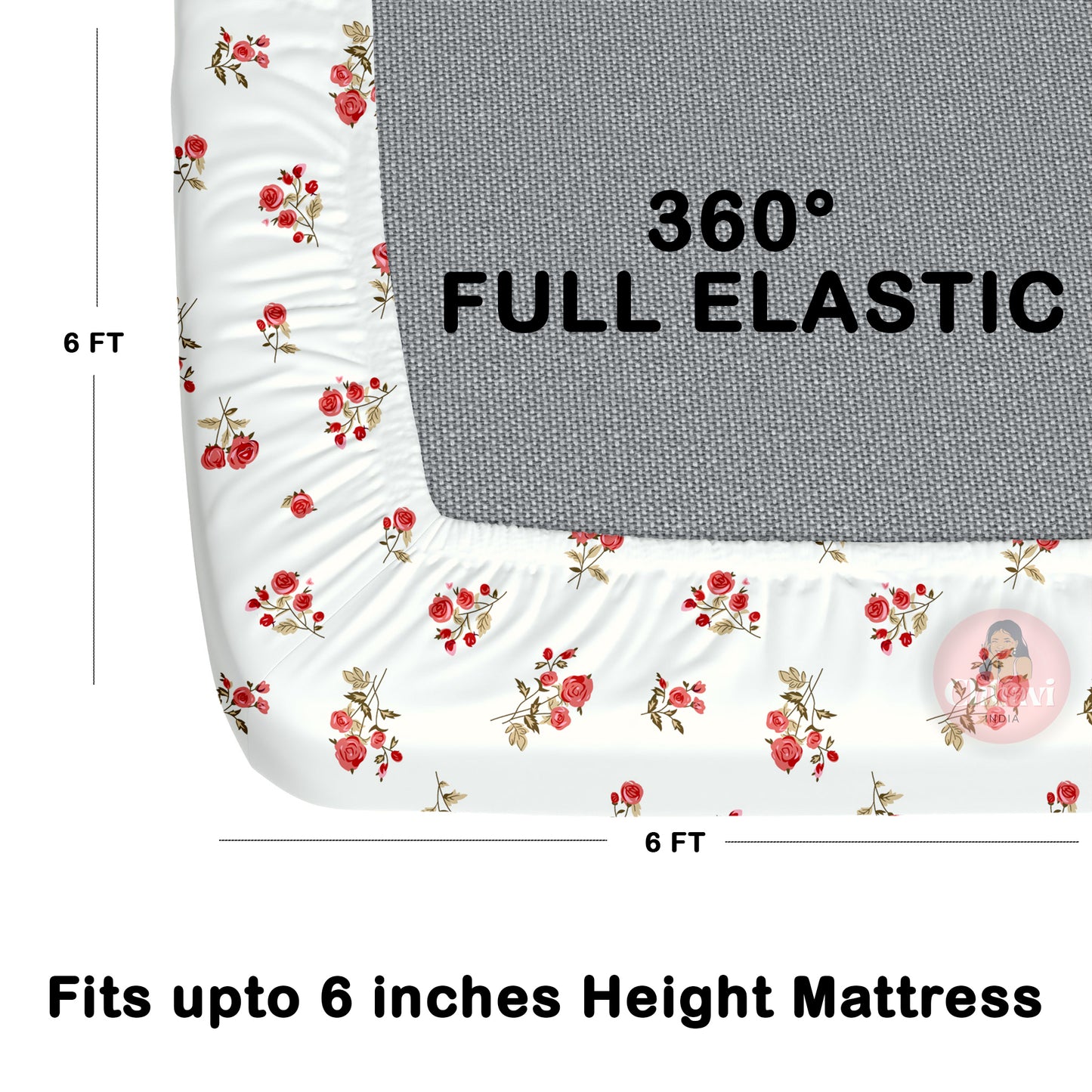 CHHAVI INDIA 210 TC Microfiber Waterproof Printed Fitted (Elastic) Bedsheet