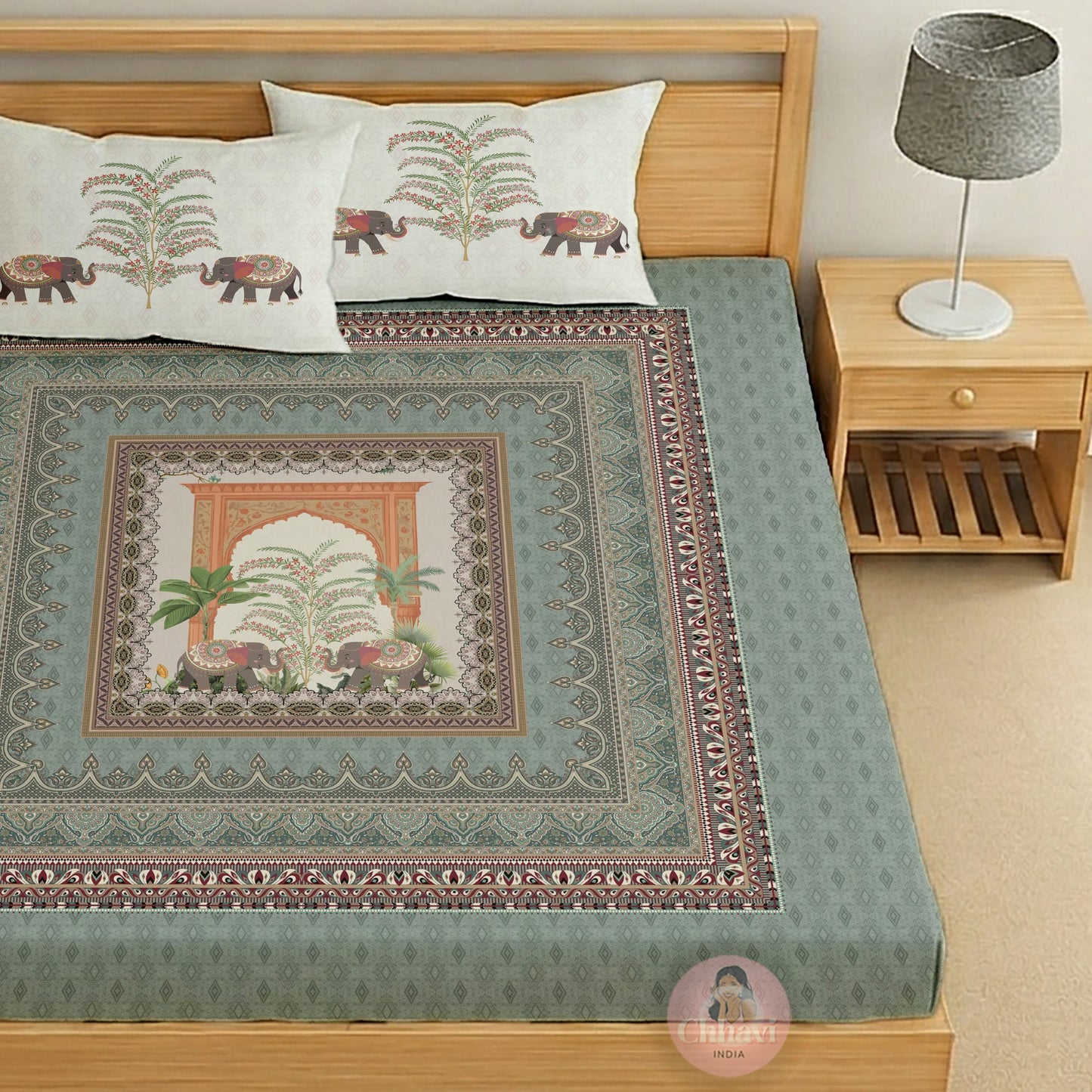 CHHAVI INDIA 210 TC Microfiber Printed King Size Bedsheet With 2 Pillow Covers