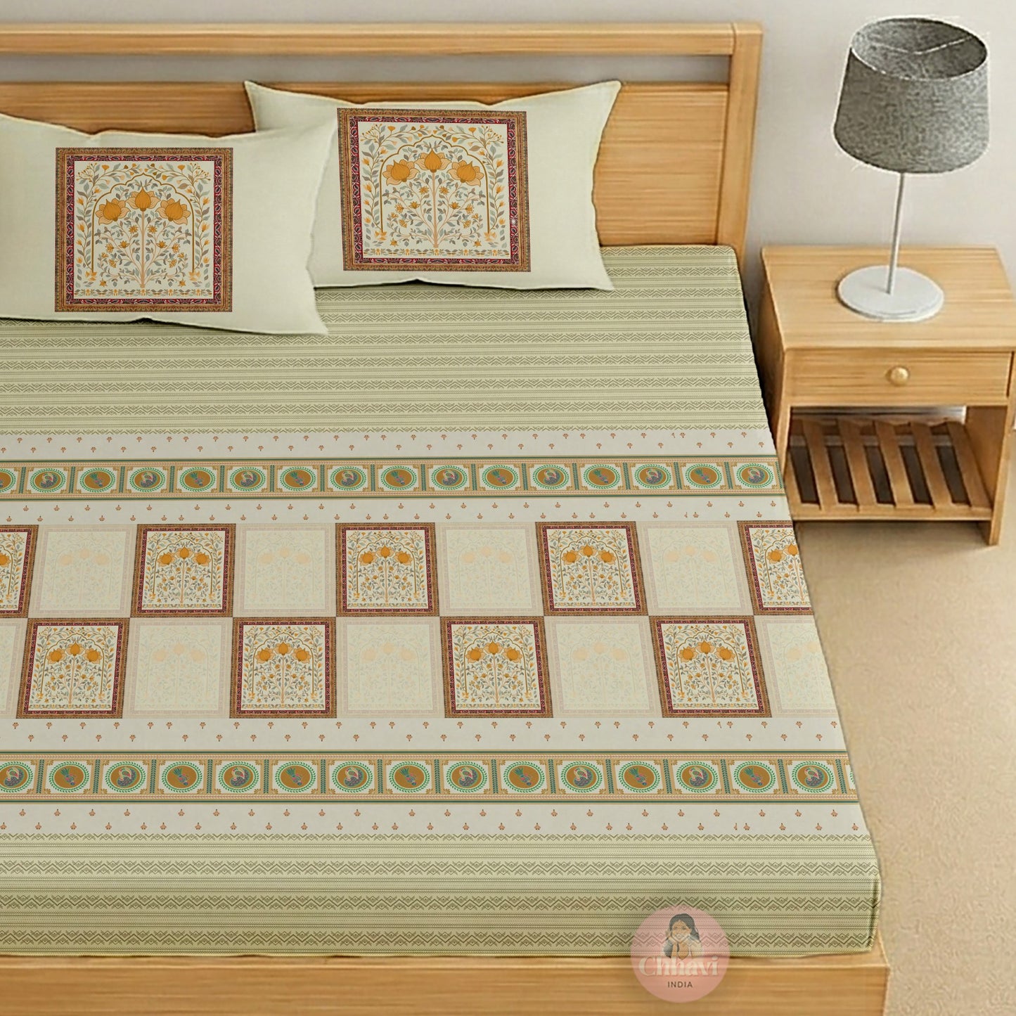 CHHAVI INDIA 210 TC Microfiber Printed King Size Bedsheet With 2 Pillow Covers