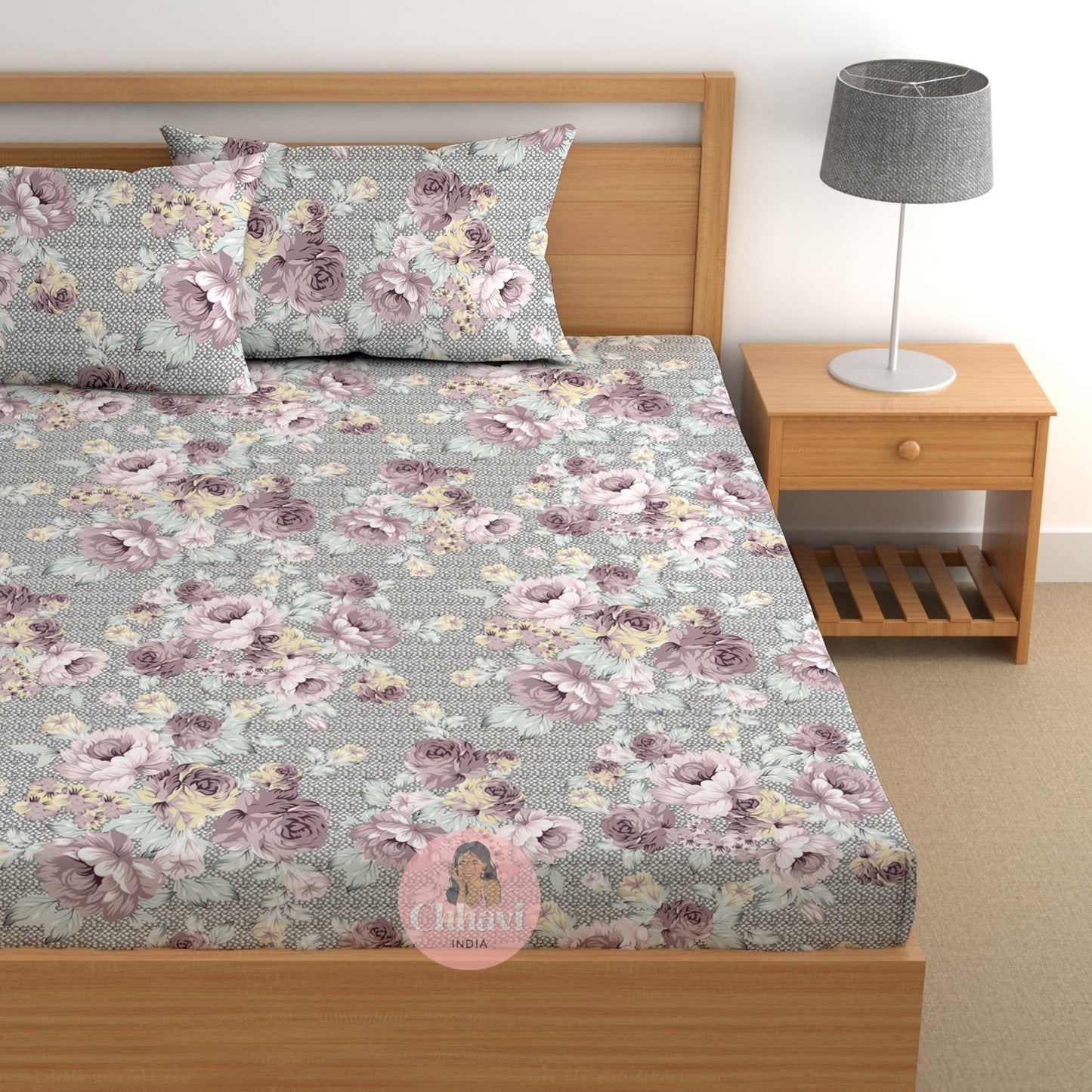 CHHAVI INDIA 180 TC Microfiber Double Fitted  Size Printed Bedsheet