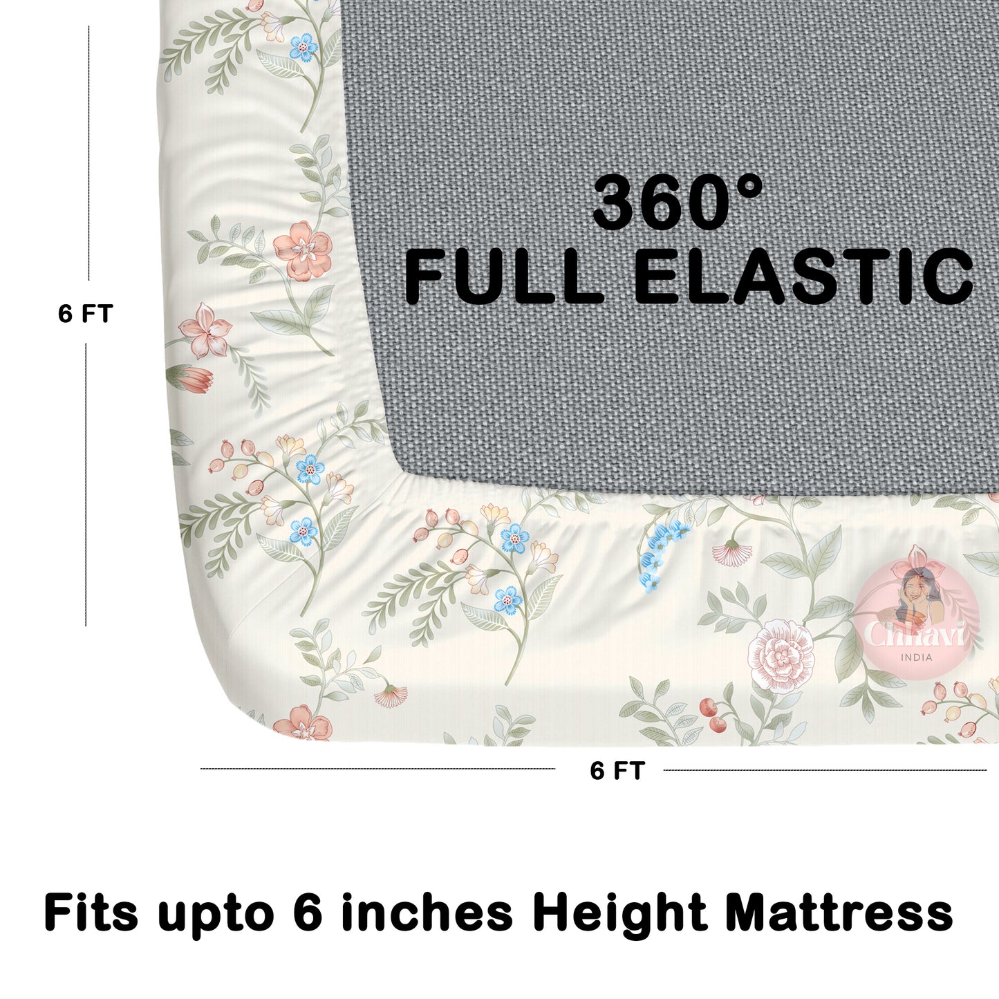 CHHAVI INDIA 210 TC Microfiber Waterproof Printed Fitted (Elastic) Bedsheet