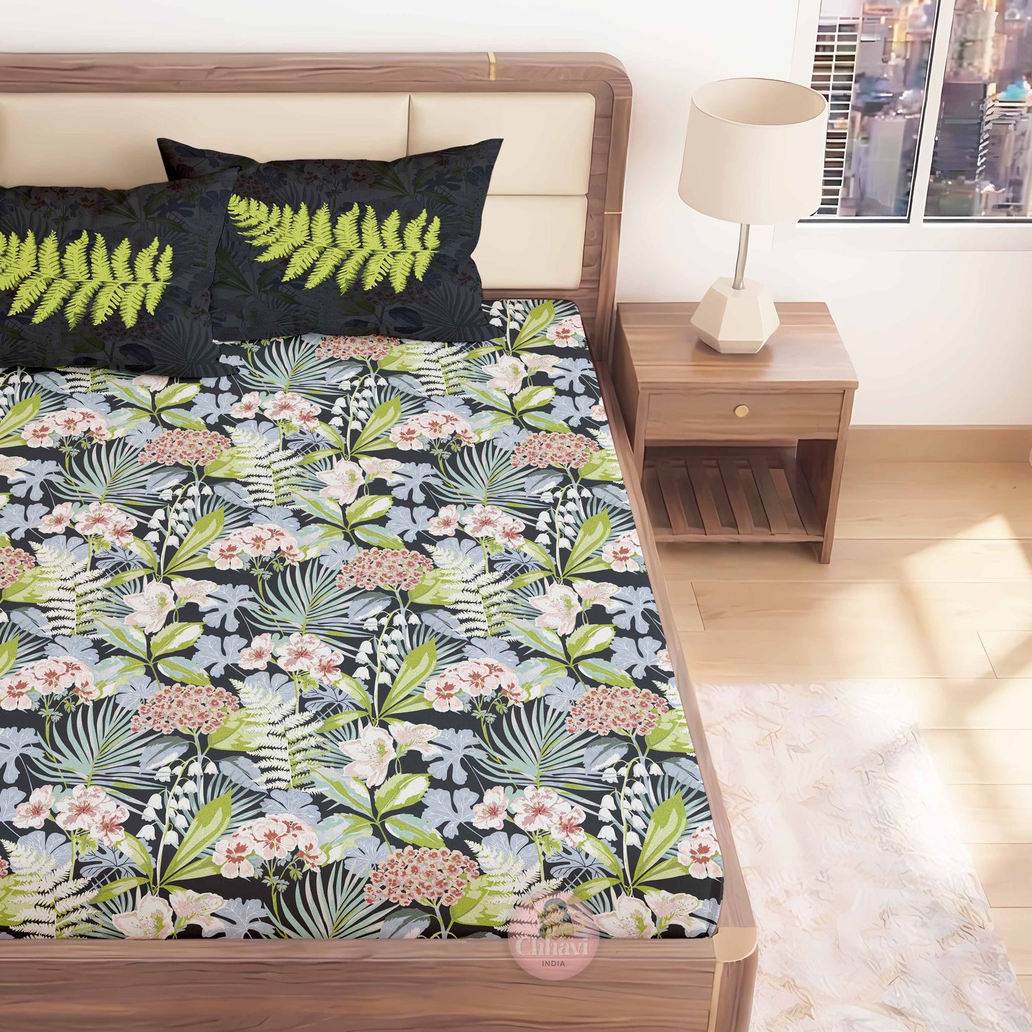 CHHAVI INDIA 210 TC Microfiber Printed King Size Bedsheet With Pillow Covers