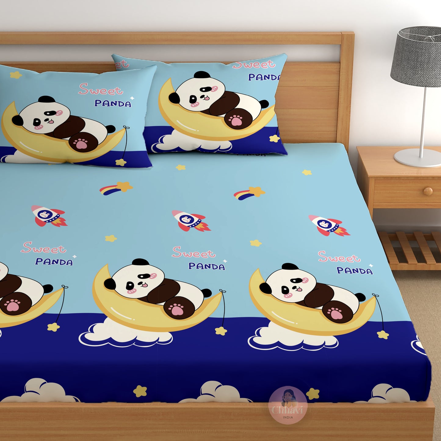 CHHAVI INDIA 210 TC Microfiber Double Fitted  Size Printed Bedsheet with pillow covers