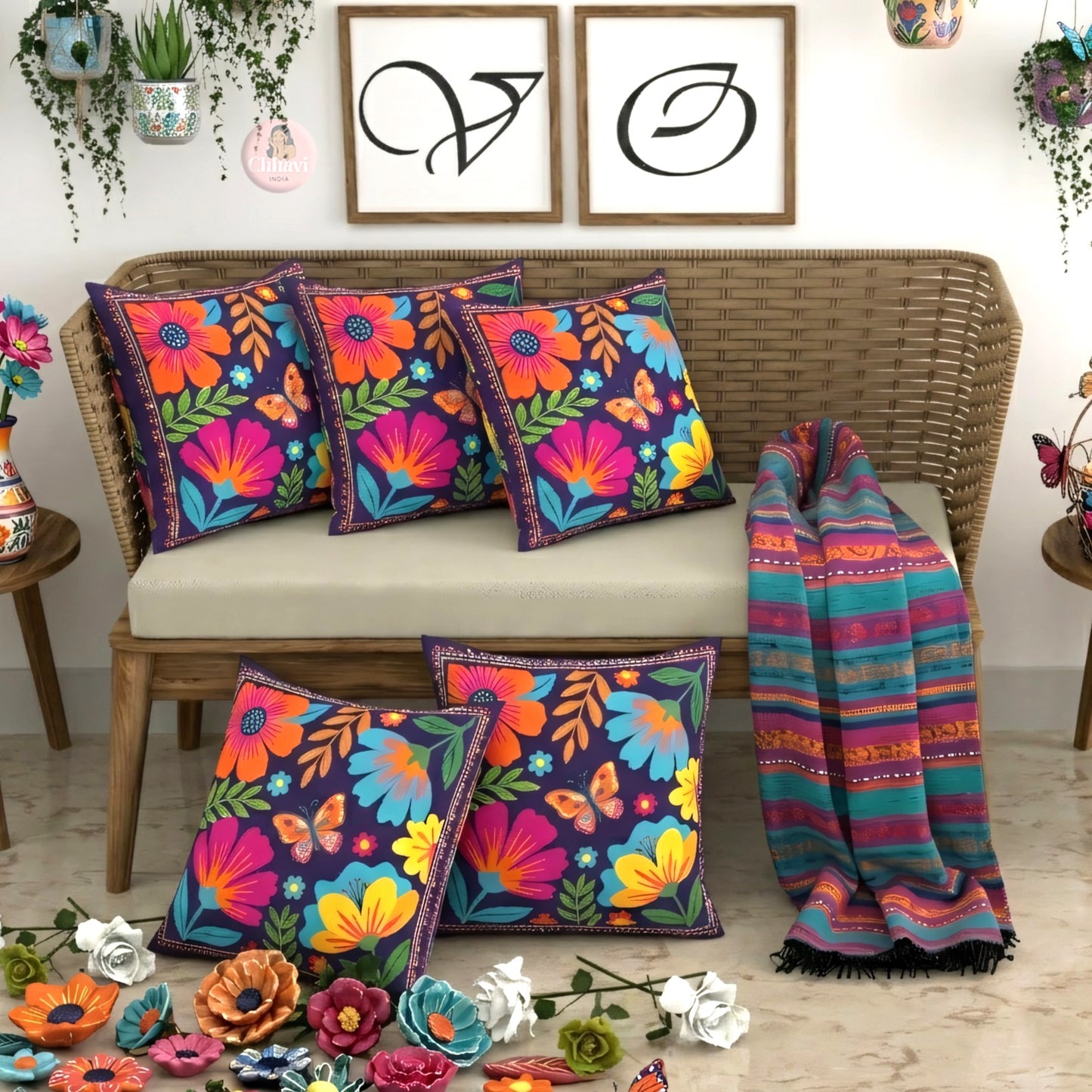 CHHAVI INDIA Microfiber Cushions Cover Pack of 5