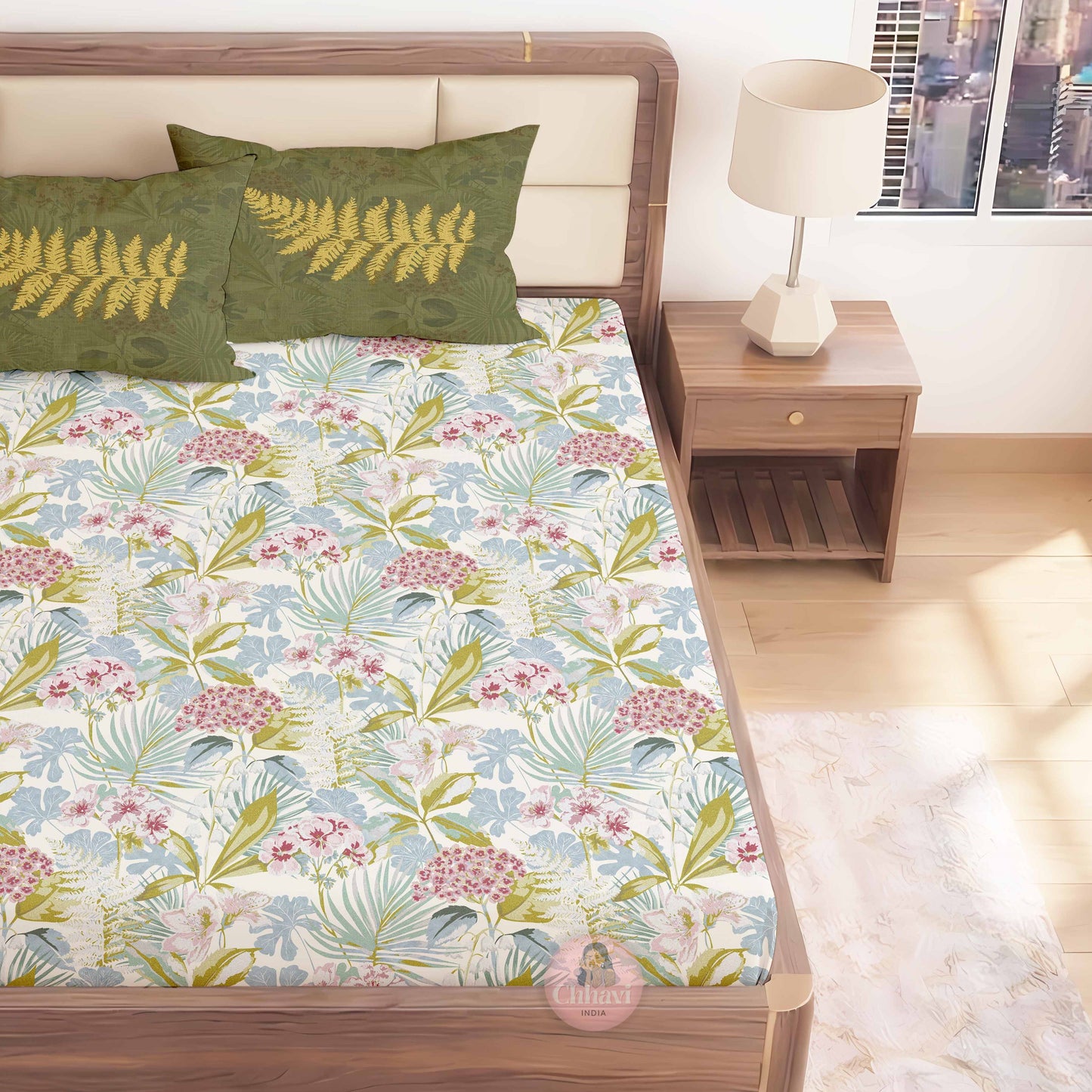 CHHAVI INDIA 210 TC Microfiber Printed King Size Bedsheet With Pillow Covers