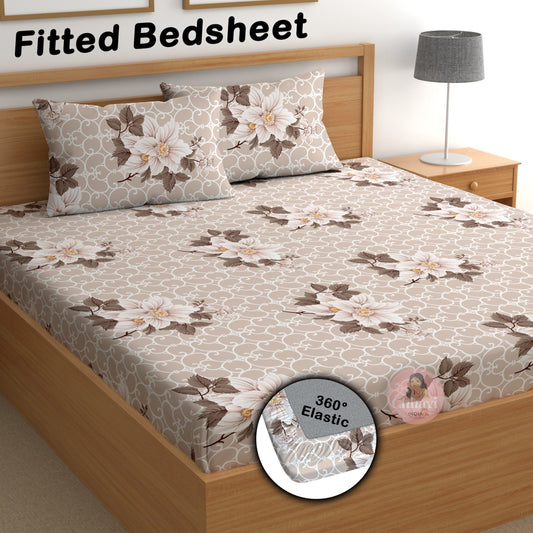 CHHAVI INDIA 180 TC Microfiber Double Fitted  Size Printed Bedsheet