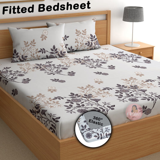 CHHAVI INDIA 180 TC Microfiber Double Fitted  Size Printed Bedsheet