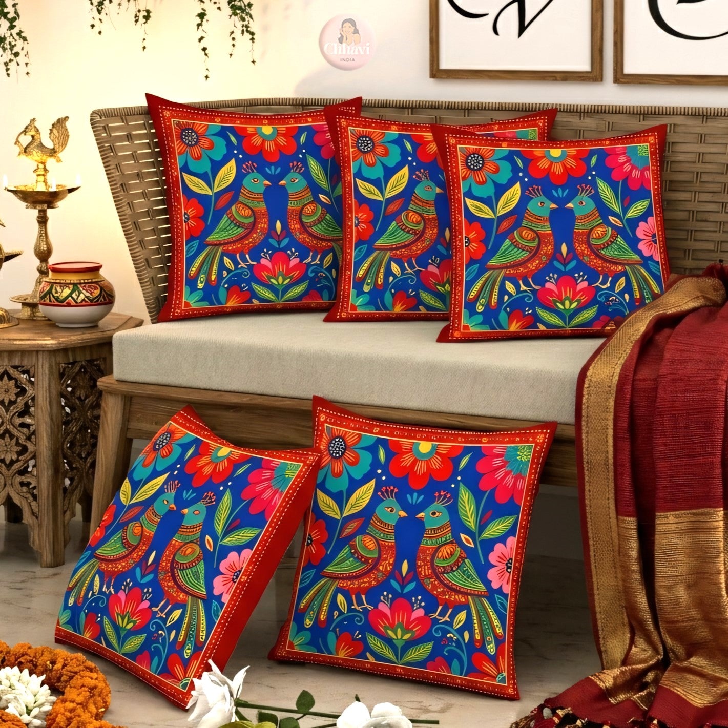 CHHAVI INDIA Microfiber Cushions Cover Pack of 5