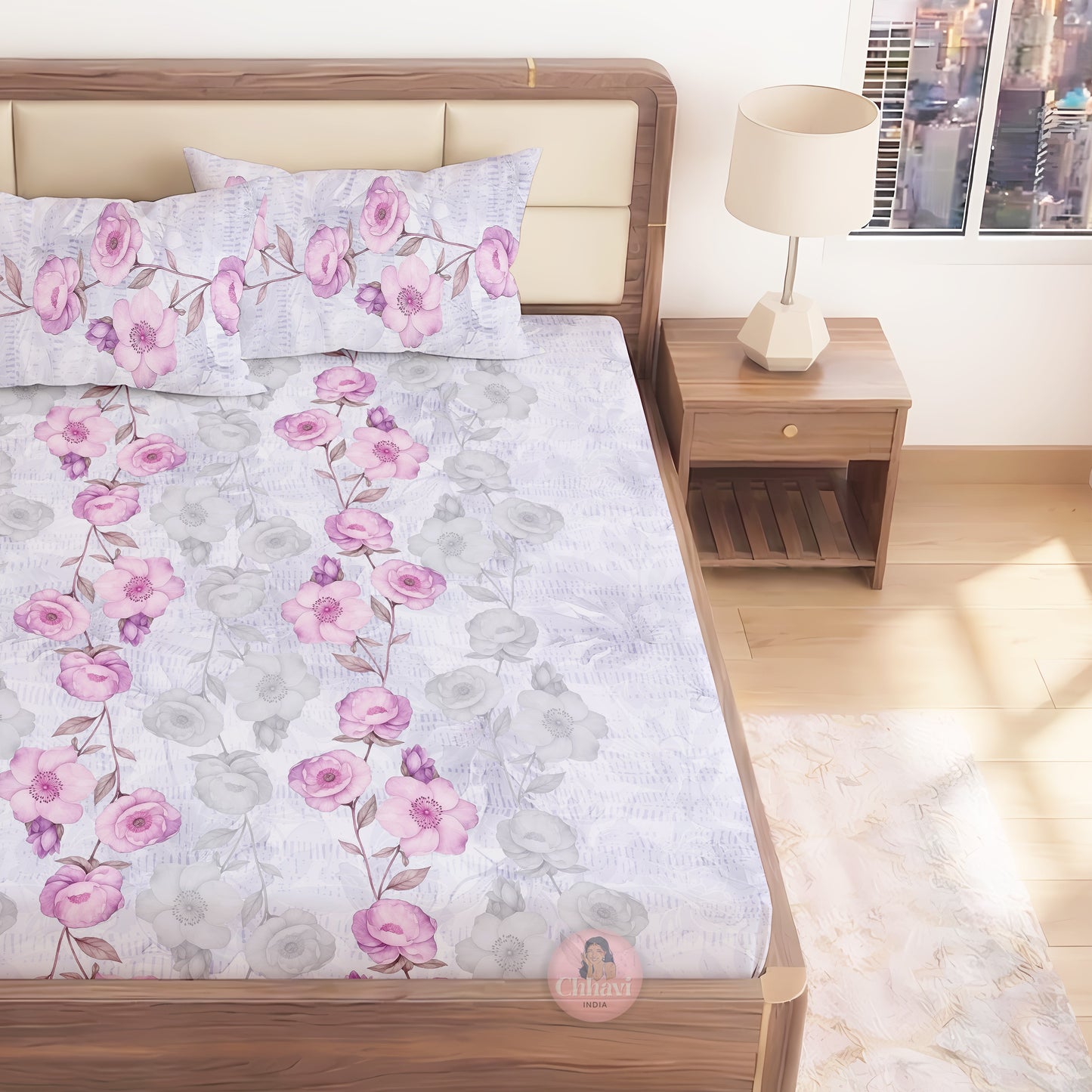 CHHAVI INDIA 210 TC Microfiber Printed King Size Bedsheet With Pillow Covers