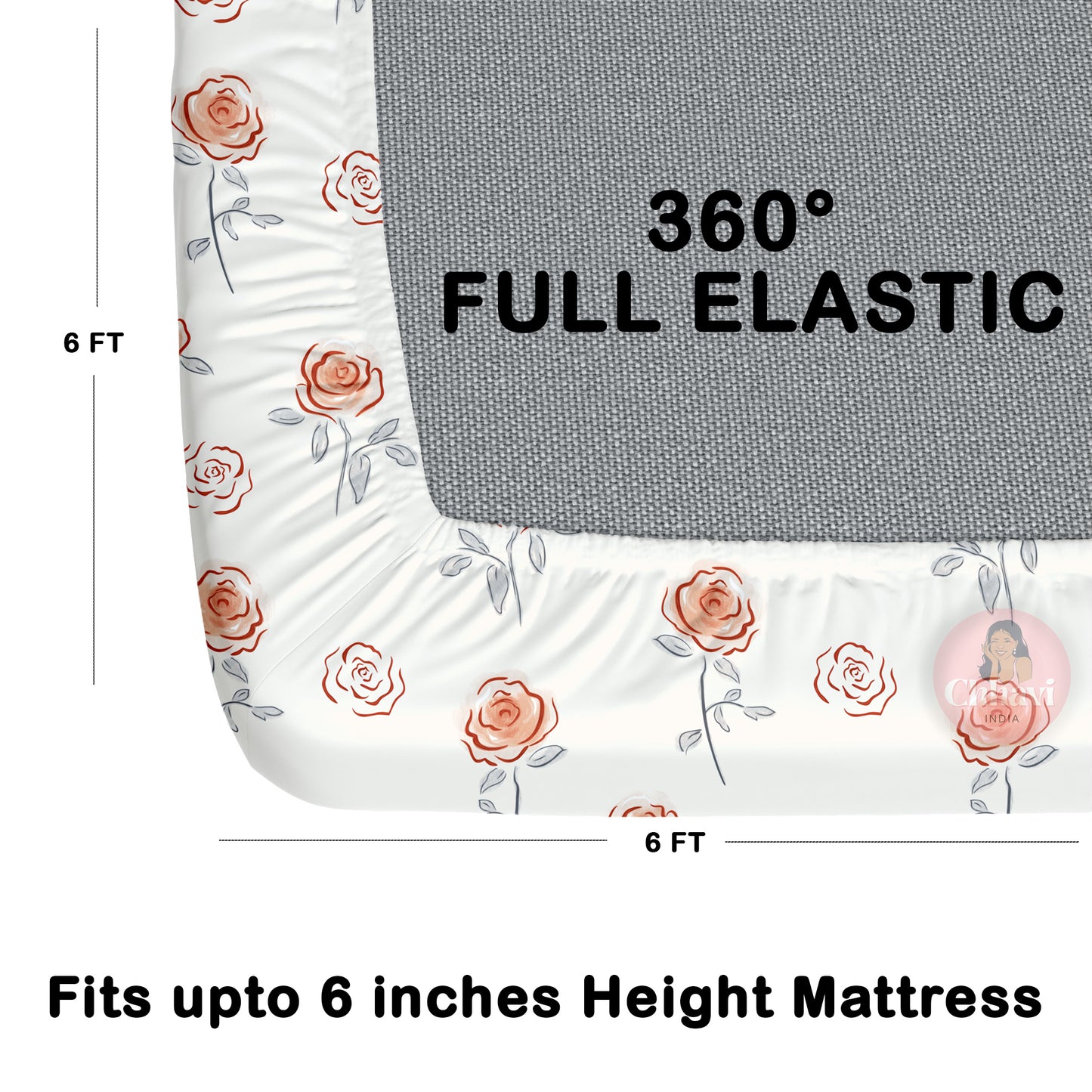 CHHAVI INDIA 210 TC Microfiber Waterproof Printed Fitted (Elastic) Bedsheet