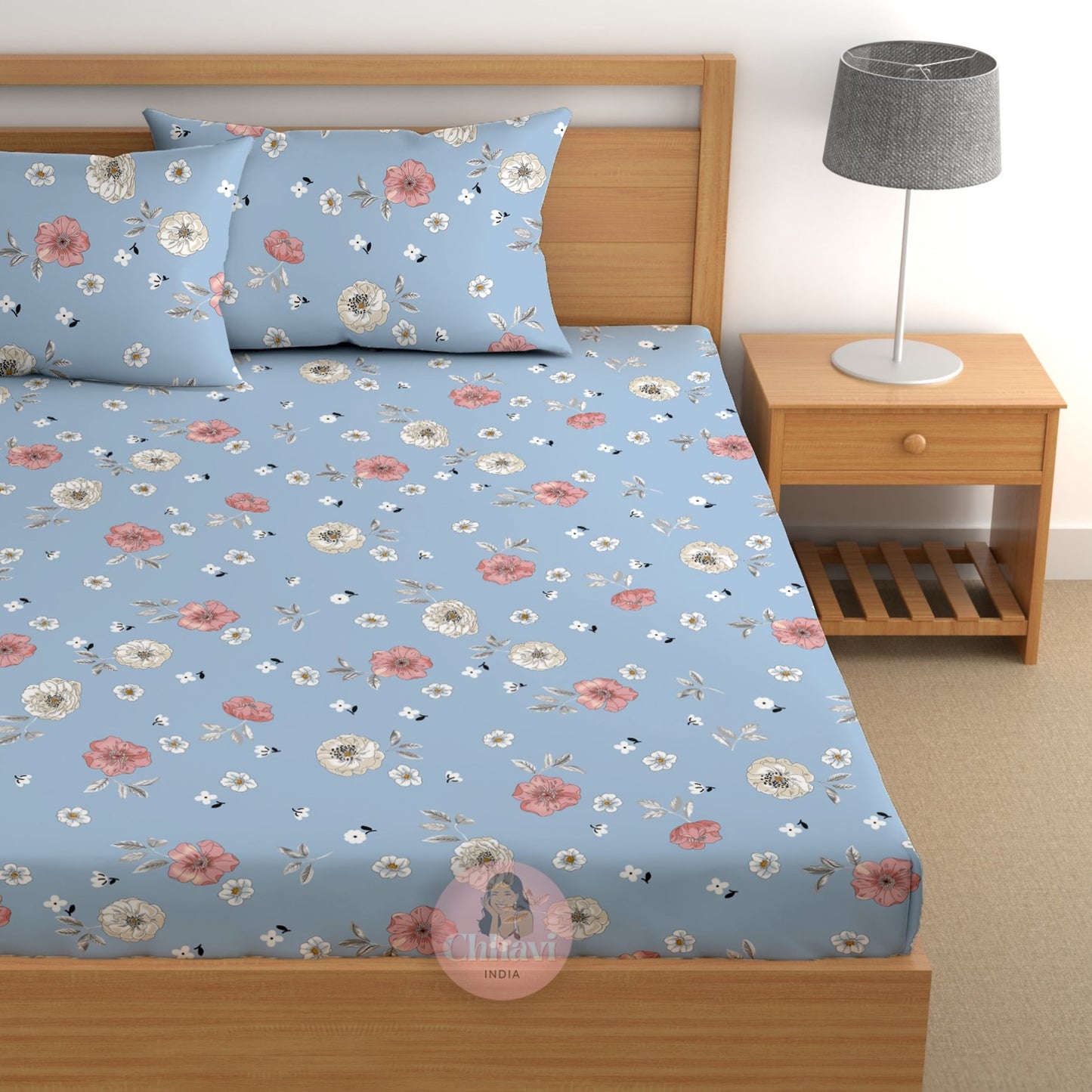 CHHAVI INDIA 180 TC Microfiber Double Fitted  Size Printed Bedsheet
