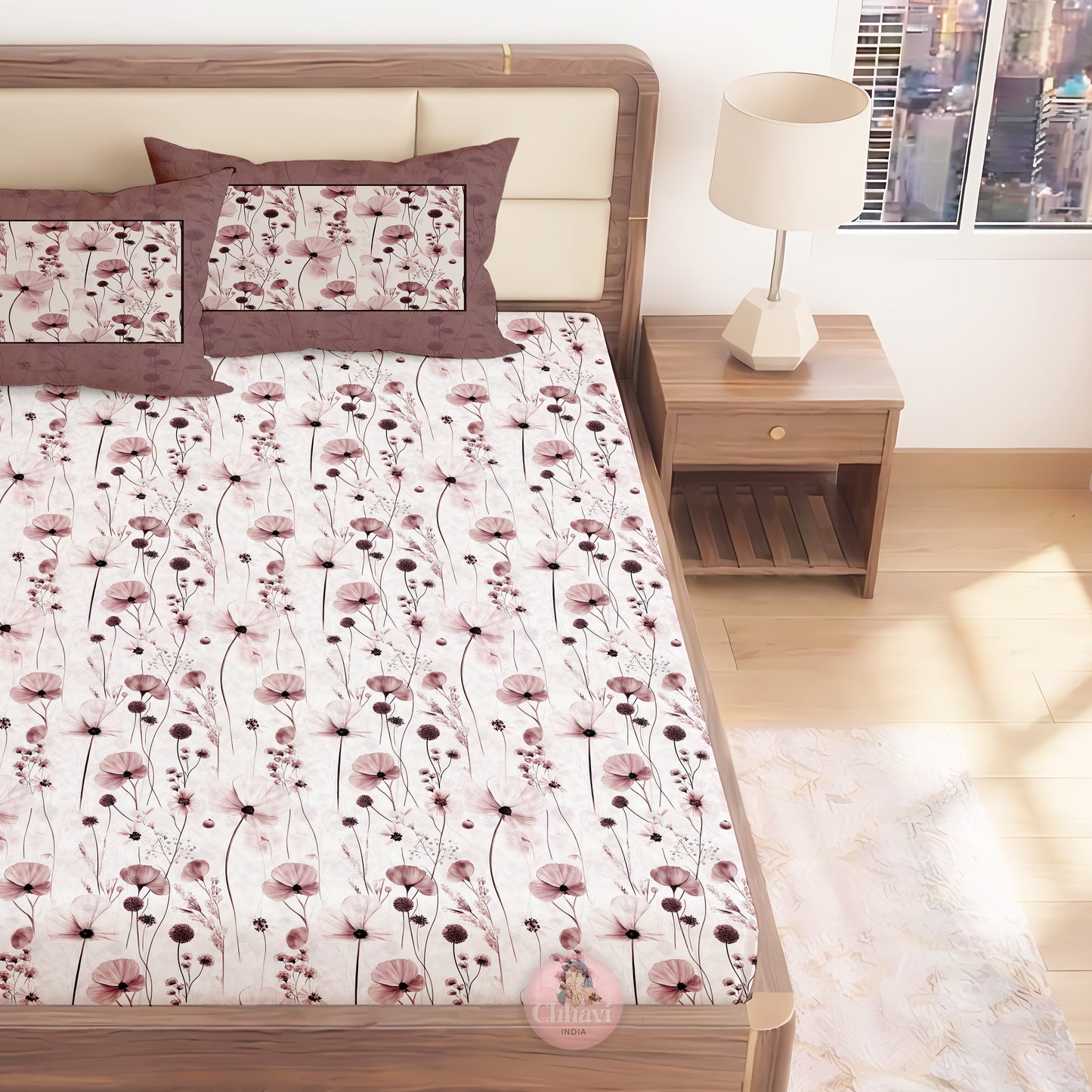 CHHAVI INDIA 210 TC Microfiber Printed King Size Bedsheet With Pillow Covers