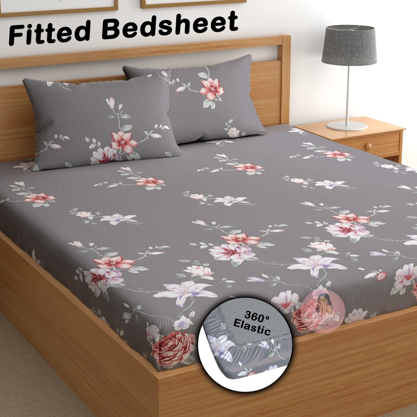 CHHAVI INDIA 180 TC Microfiber Double Fitted  Size Printed Bedsheet