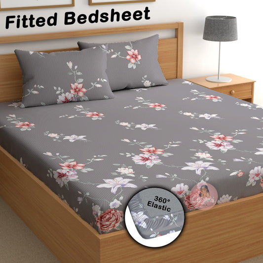 CHHAVI INDIA 180 TC Microfiber Double Fitted  Size Printed Bedsheet