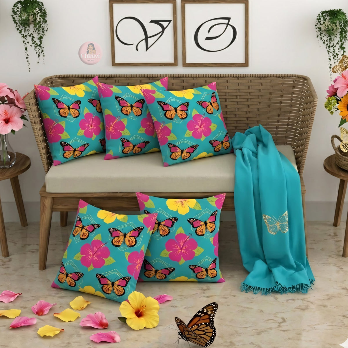 CHHAVI INDIA Microfiber Cushions Cover Pack of 5